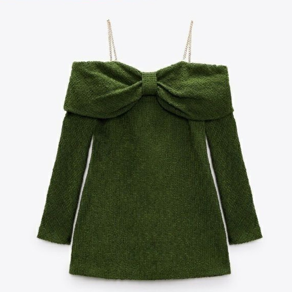 ZARA Moss Green Structured Minidress